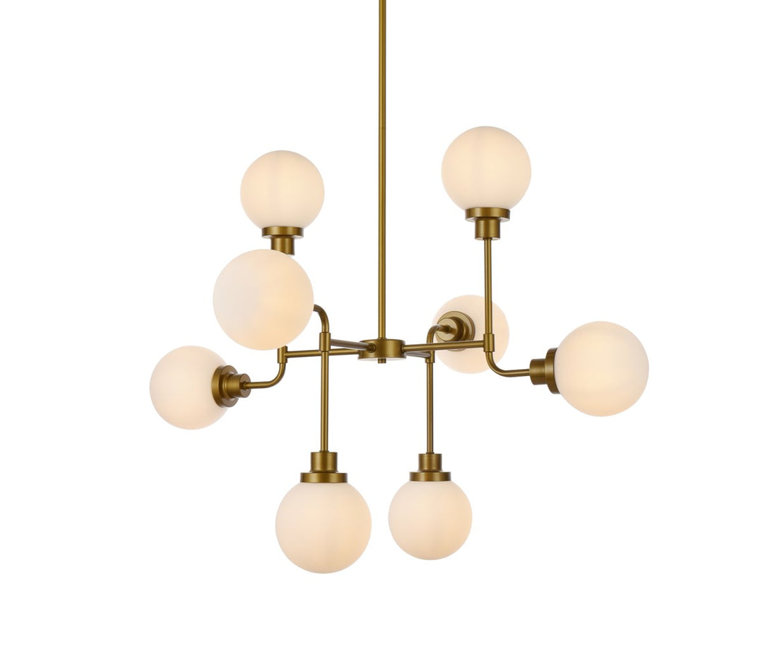 8 Lights Pendant In Brass With Frosted Shade
