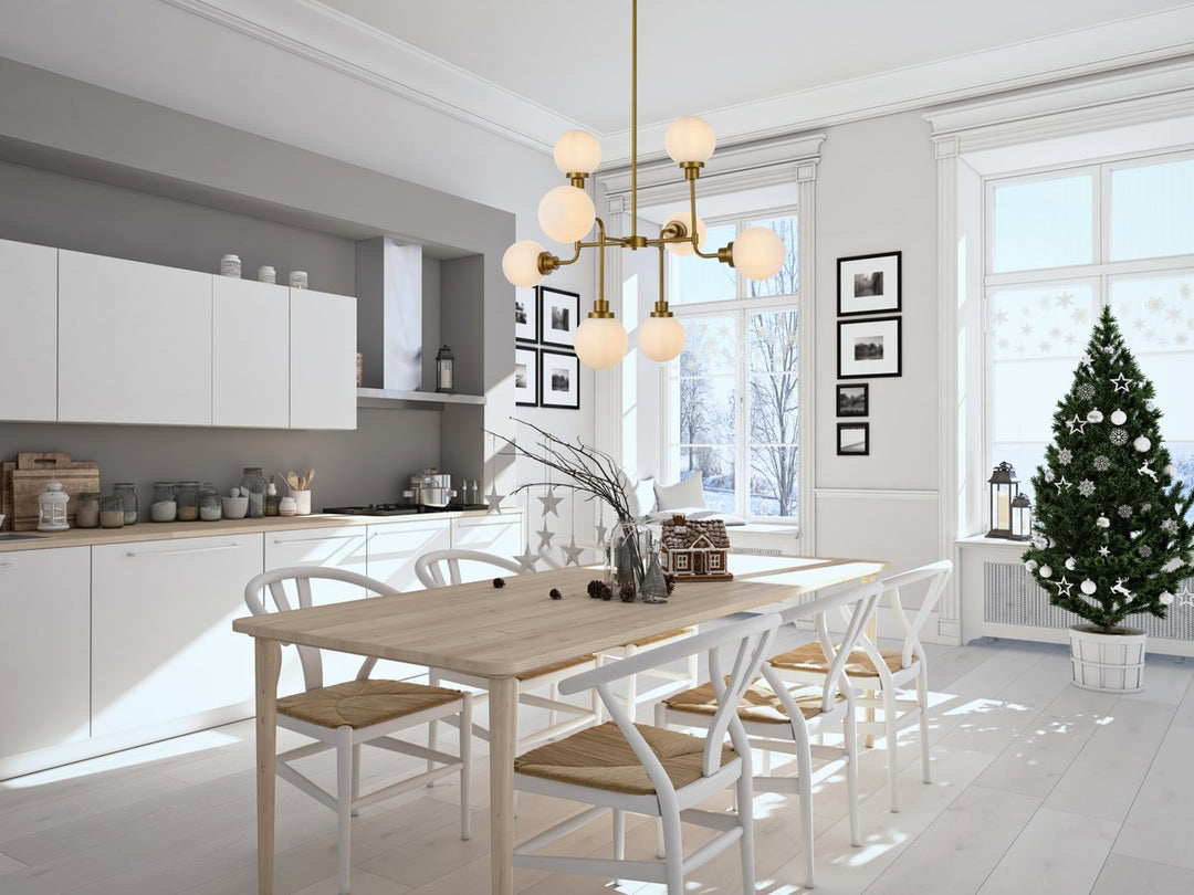 8 Lights Pendant In Brass With Frosted Shade