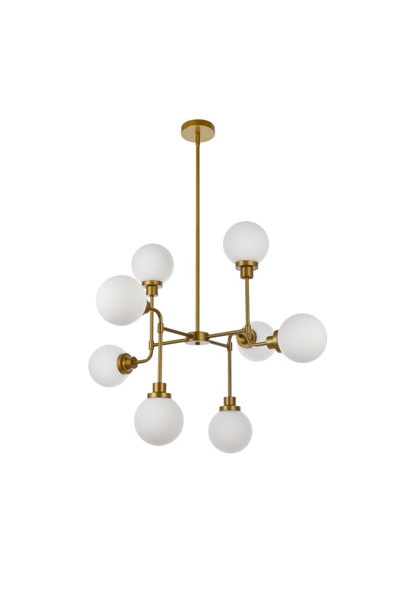 8 Lights Pendant In Brass With Frosted Shade