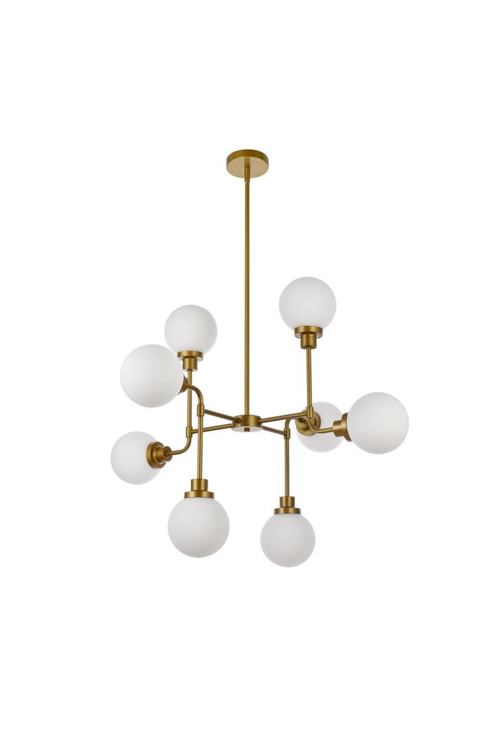 8 Lights Pendant In Brass With Frosted Shade