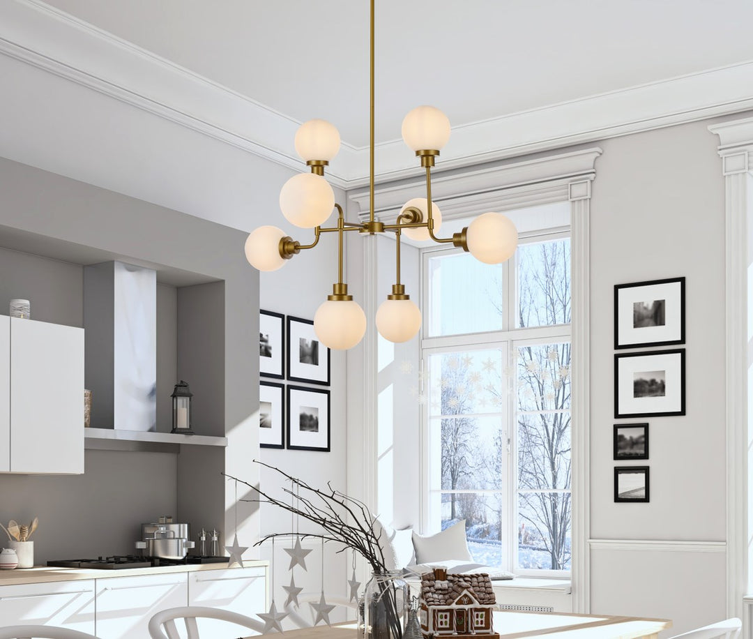 8 Lights Pendant In Brass With Frosted Shade