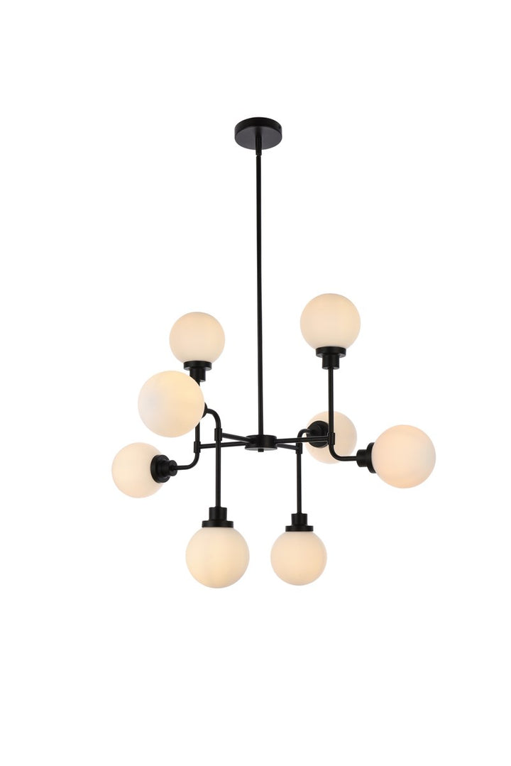 8 Lights Pendant In Black With Frosted Shade by Living District