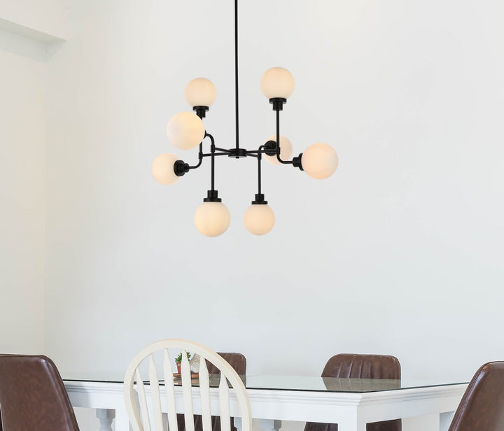 8 Lights Pendant In Black With Frosted Shade