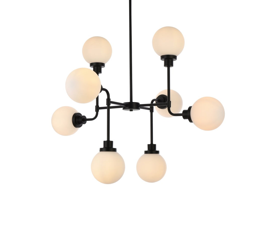 8 Lights Pendant In Black With Frosted Shade