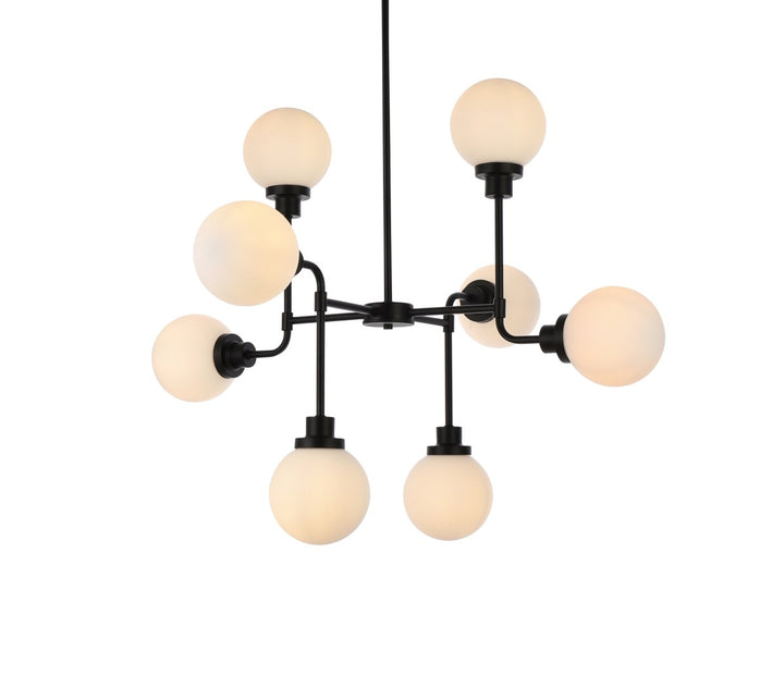 8 Lights Pendant In Black With Frosted Shade
