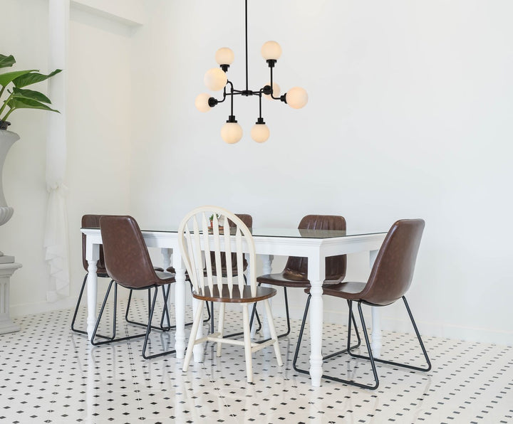 8 Lights Pendant In Black With Frosted Shade