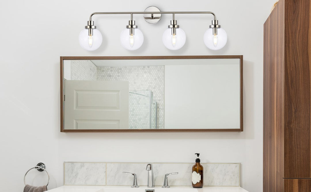 4 lights bath sconce in polished nickel with clear shade