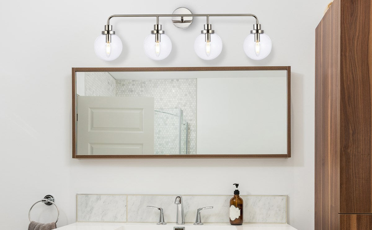 4 lights bath sconce in polished nickel with clear shade
