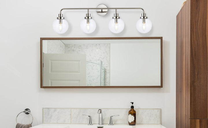 4 lights bath sconce in polished nickel with clear shade