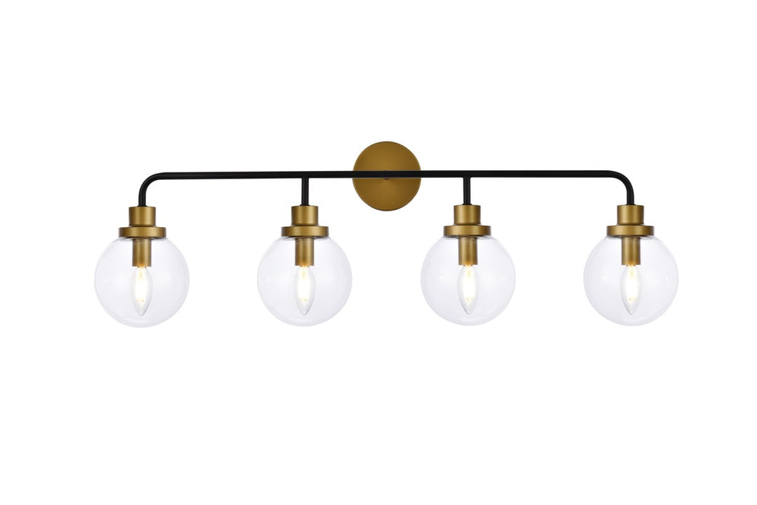 4 Lights Bath Sconce In Black With Brass With Clear Shade by Living District
