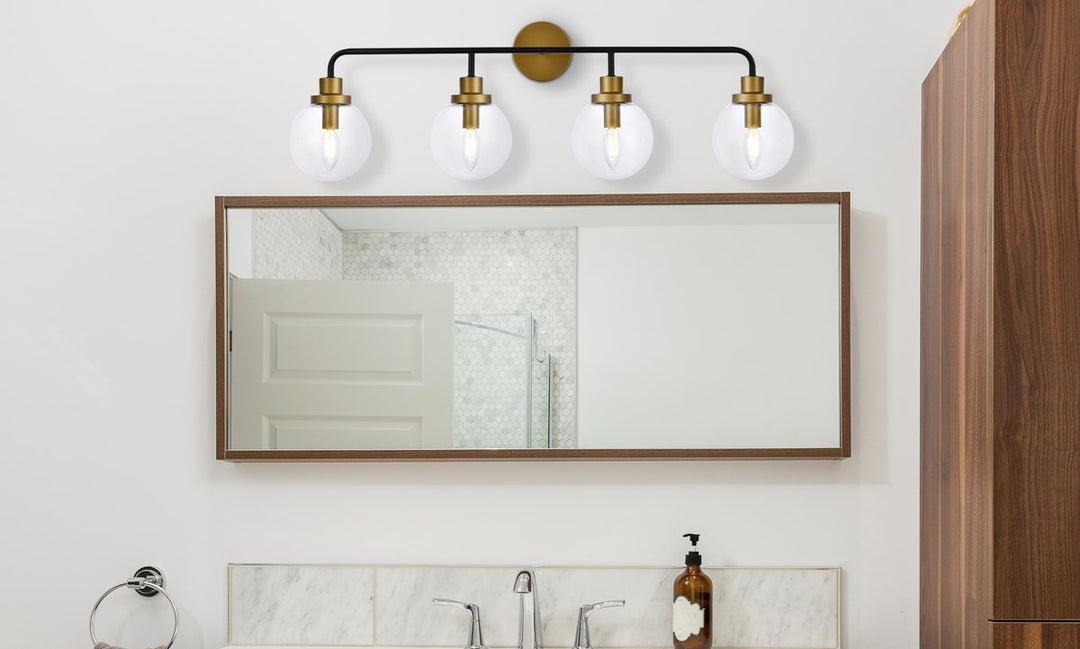 4 Lights Bath Sconce In Black With Brass With Clear Shade