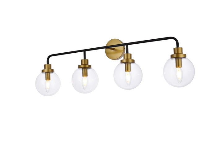 4 Lights Bath Sconce In Black With Brass With Clear Shade