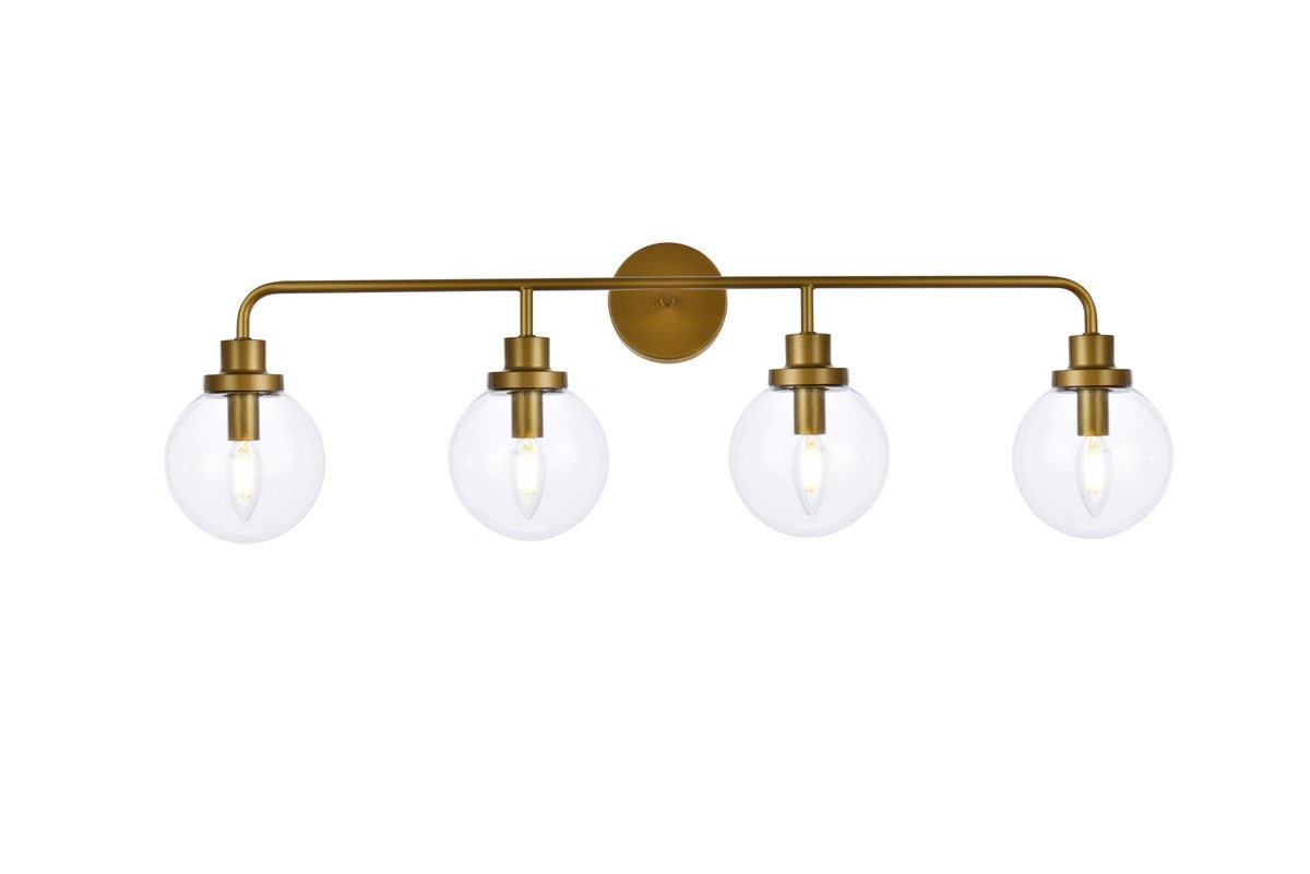 4 Lights Bath Sconce In Brass With Clear Shade by Living District