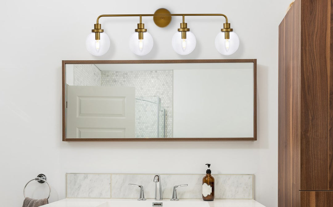 4 Lights Bath Sconce In Brass With Clear Shade
