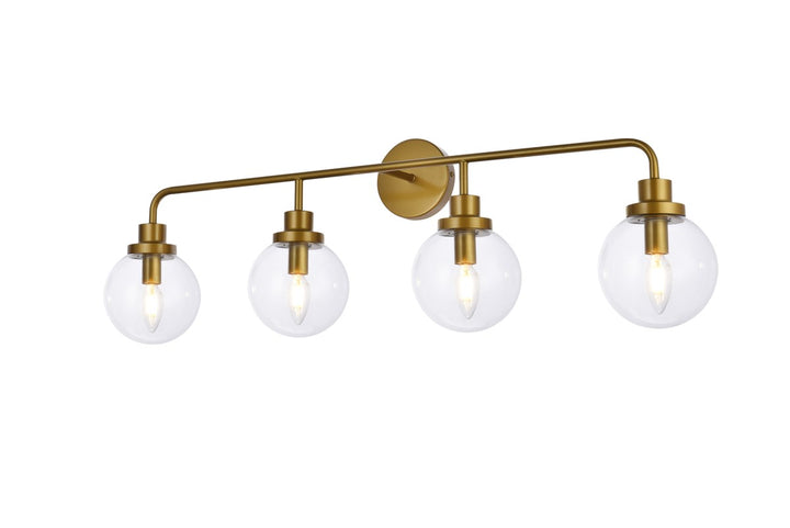 4 Lights Bath Sconce In Brass With Clear Shade