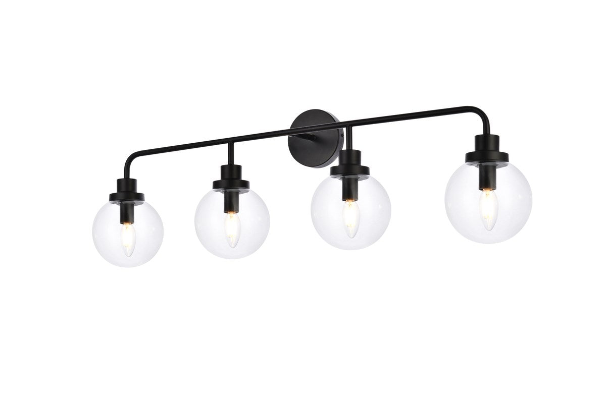 4 Lights Bath Sconce In Black With Clear Shade