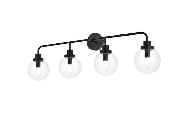 4 Lights Bath Sconce In Black With Clear Shade