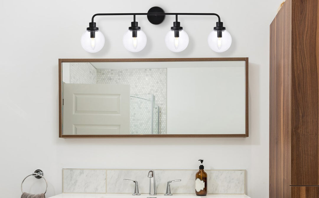 4 Lights Bath Sconce In Black With Clear Shade
