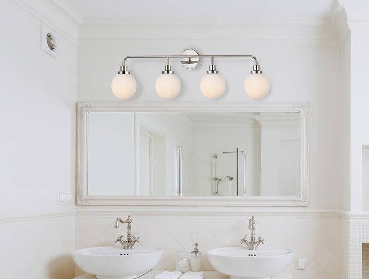 4 lights bath sconce in polished nickel with frosted shade