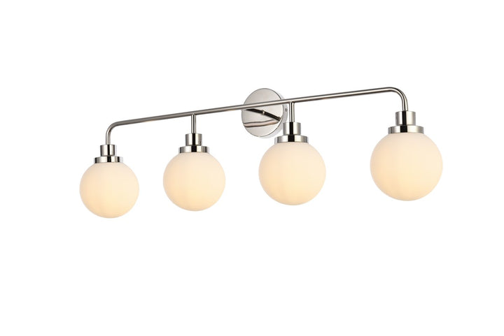 4 lights bath sconce in polished nickel with frosted shade