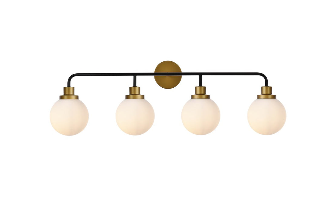 4 Lights Bath Sconce In Black With Brass With Frosted Shade by Living District