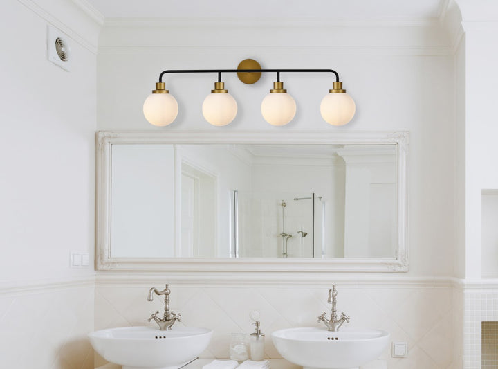 4 Lights Bath Sconce In Black With Brass With Frosted Shade
