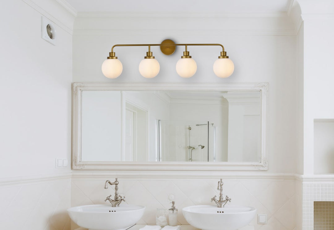 4 Lights Bath Sconce In Brass With Frosted Shade