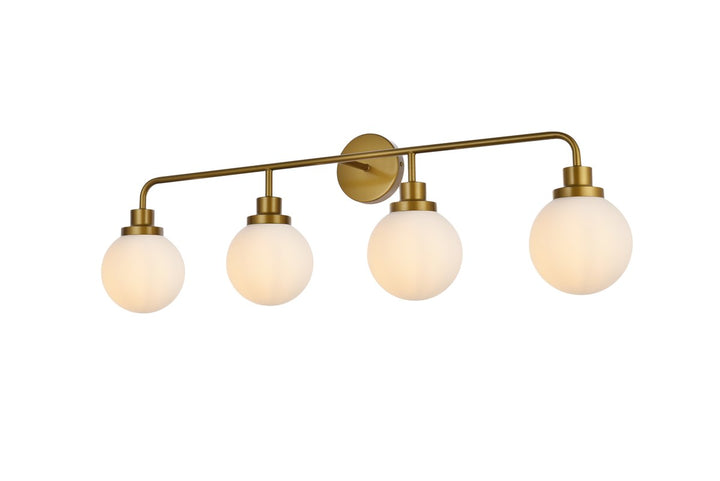 4 Lights Bath Sconce In Brass With Frosted Shade