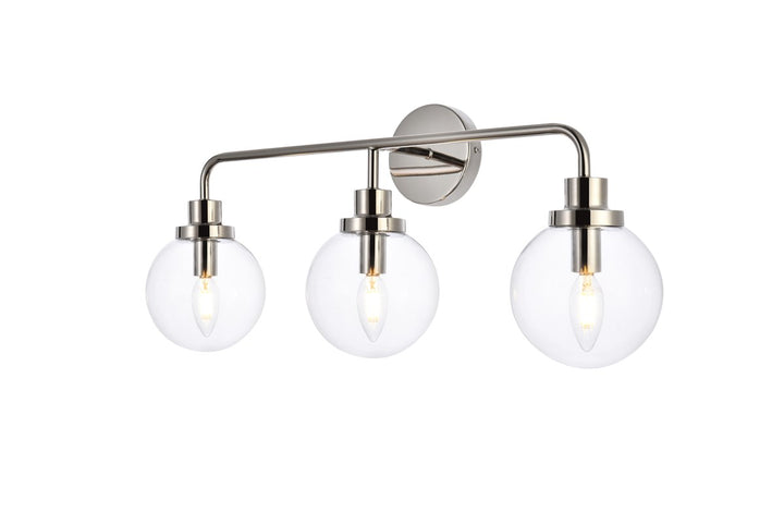 3 lights bath sconce in polished nickel with clear shade
