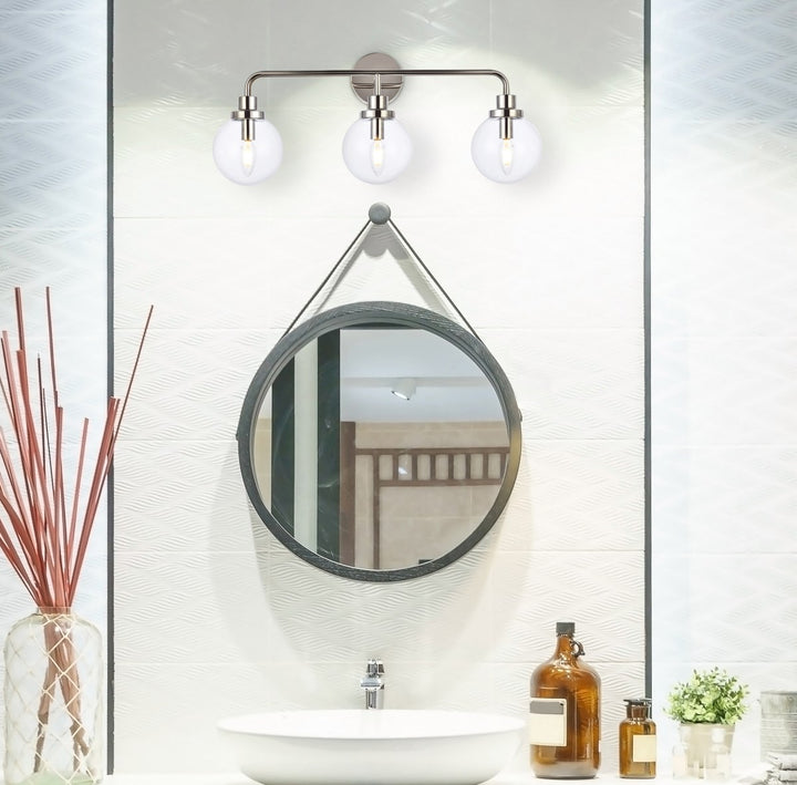 3 lights bath sconce in polished nickel with clear shade