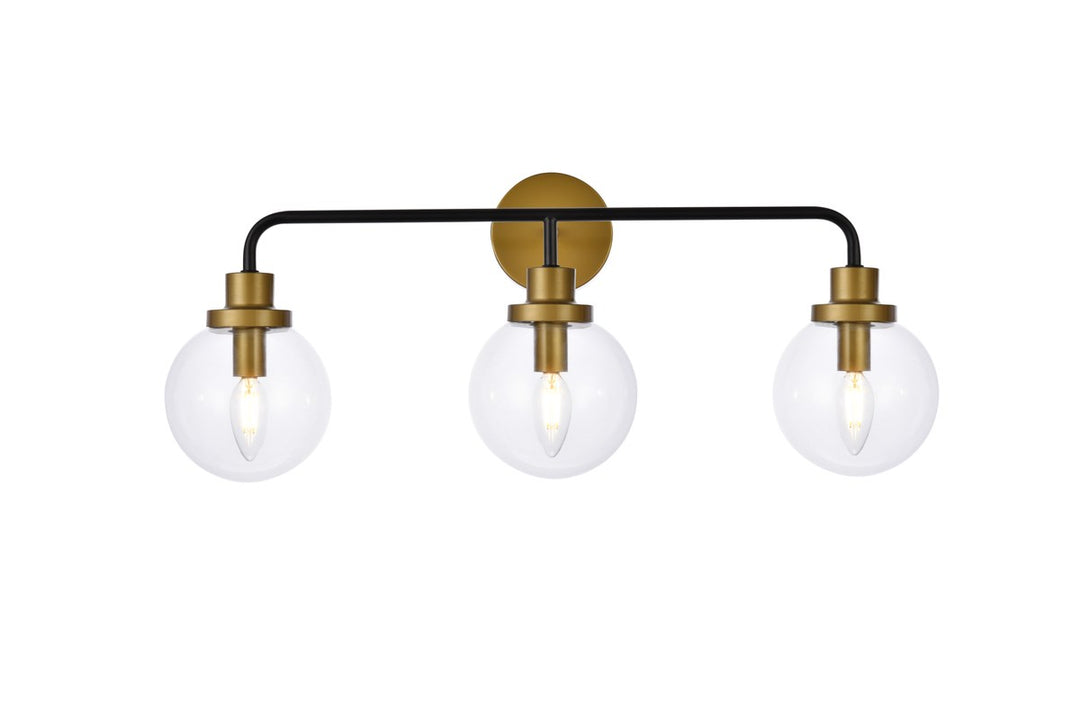 3 Lights Bath Sconce In Black With Brass With Clear Shade by Living District