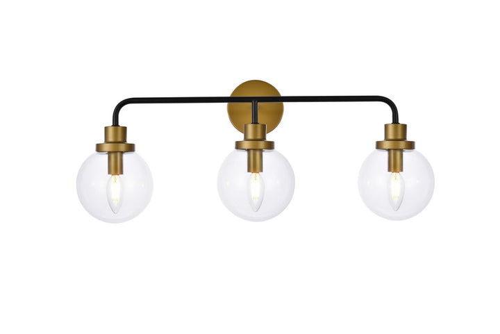 3 Lights Bath Sconce In Black With Brass With Clear Shade by Living District