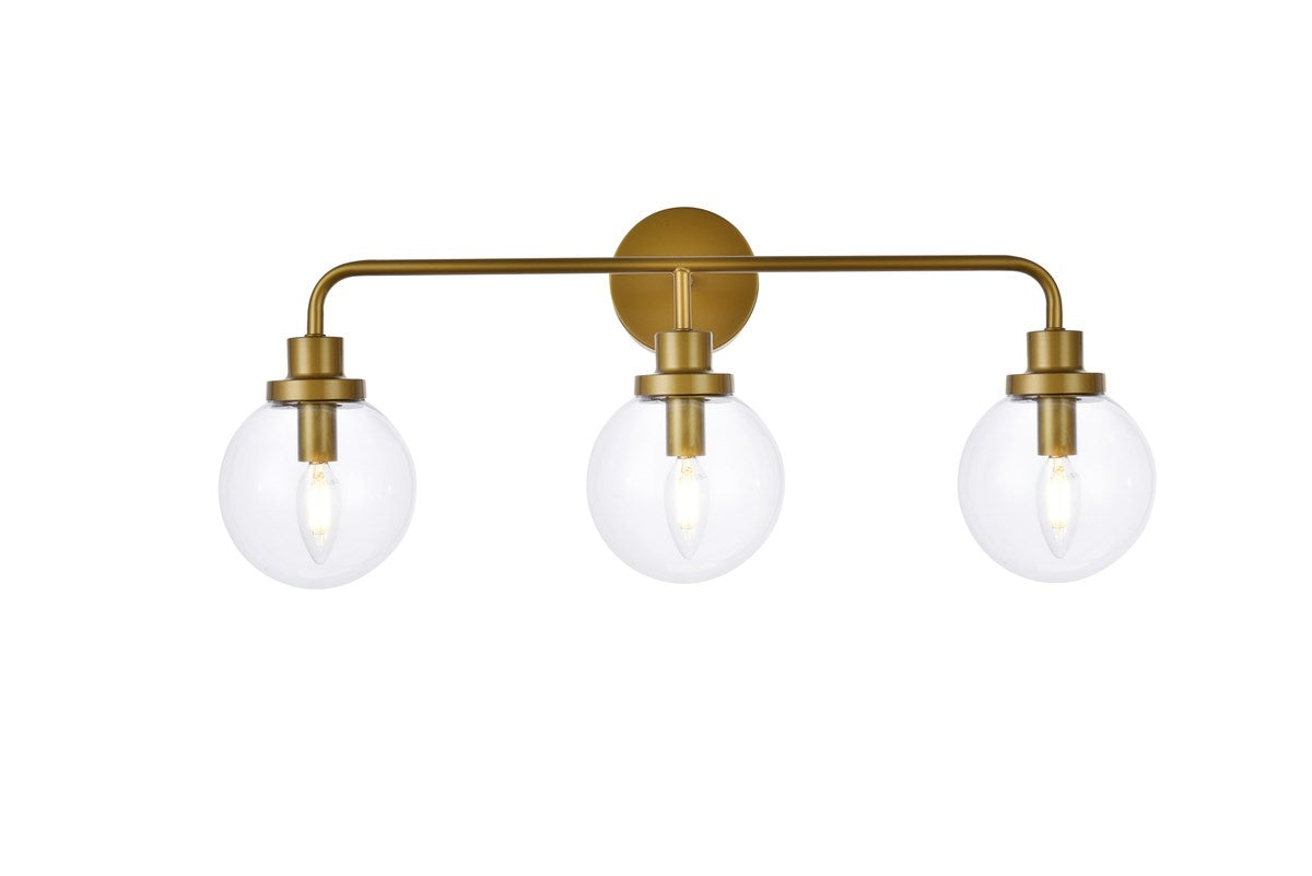 3 Lights Bath Sconce In Brass With Clear Shade by Living District