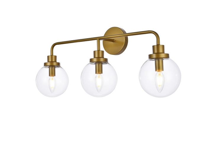 3 Lights Bath Sconce In Brass With Clear Shade
