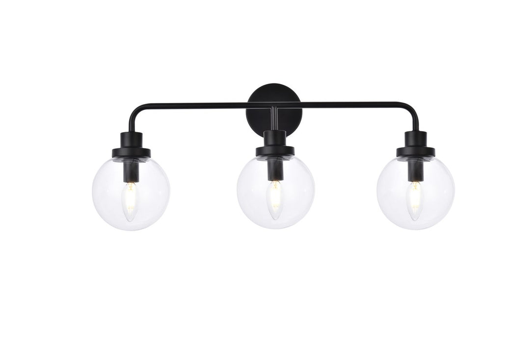 3 Lights Bath Sconce In Black With Clear Shade by Living District