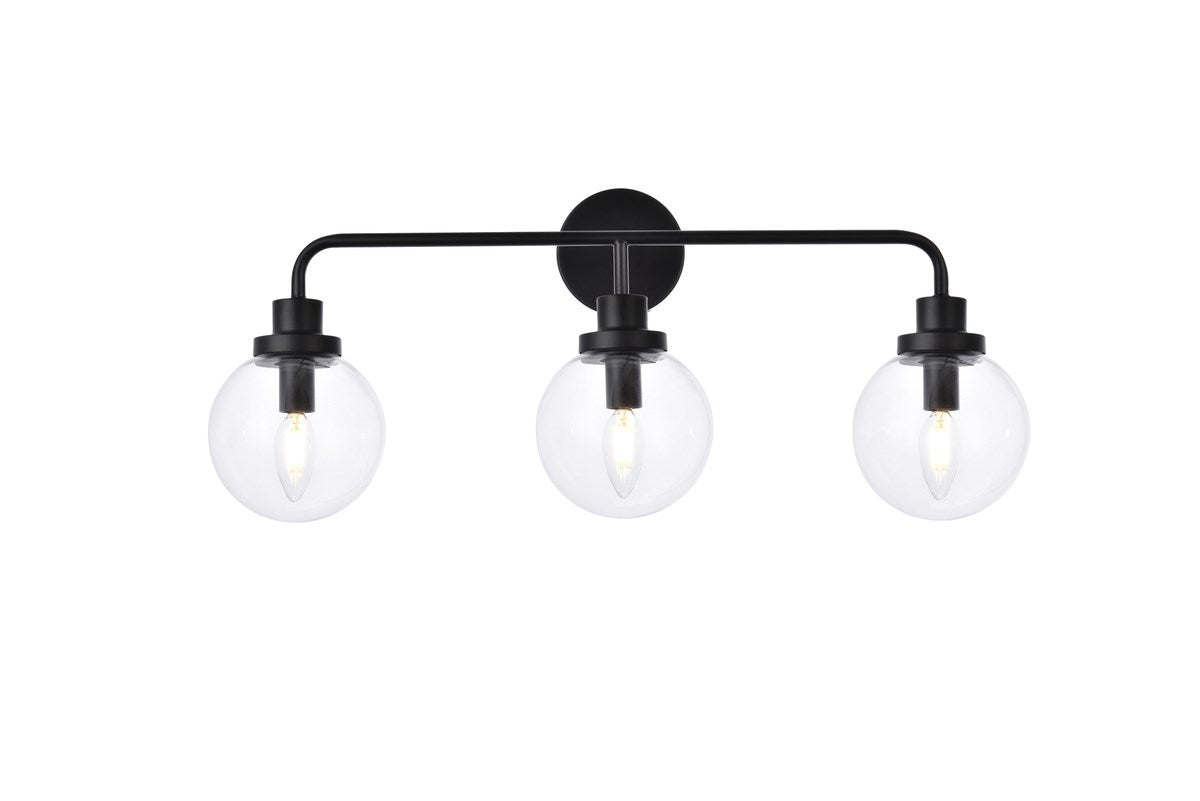 3 Lights Bath Sconce In Black With Clear Shade by Living District