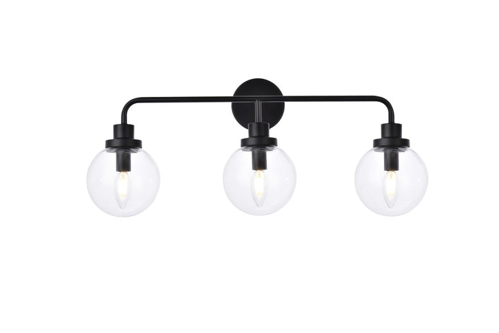 3 Lights Bath Sconce In Black With Clear Shade by Living District