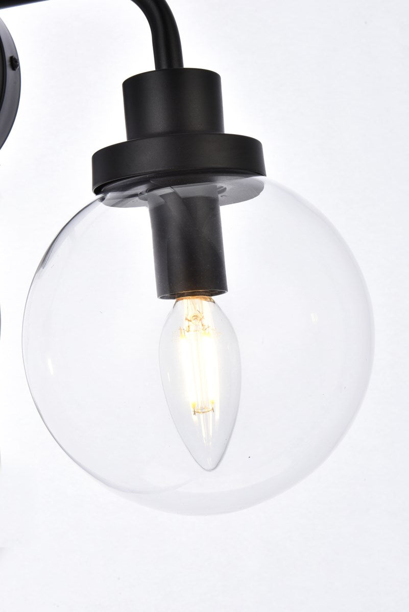 3 Lights Bath Sconce In Black With Clear Shade