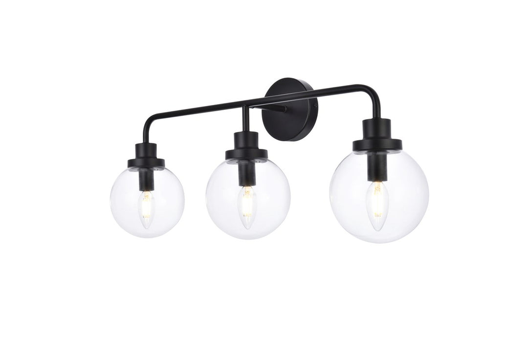 3 Lights Bath Sconce In Black With Clear Shade