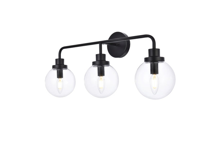 3 Lights Bath Sconce In Black With Clear Shade