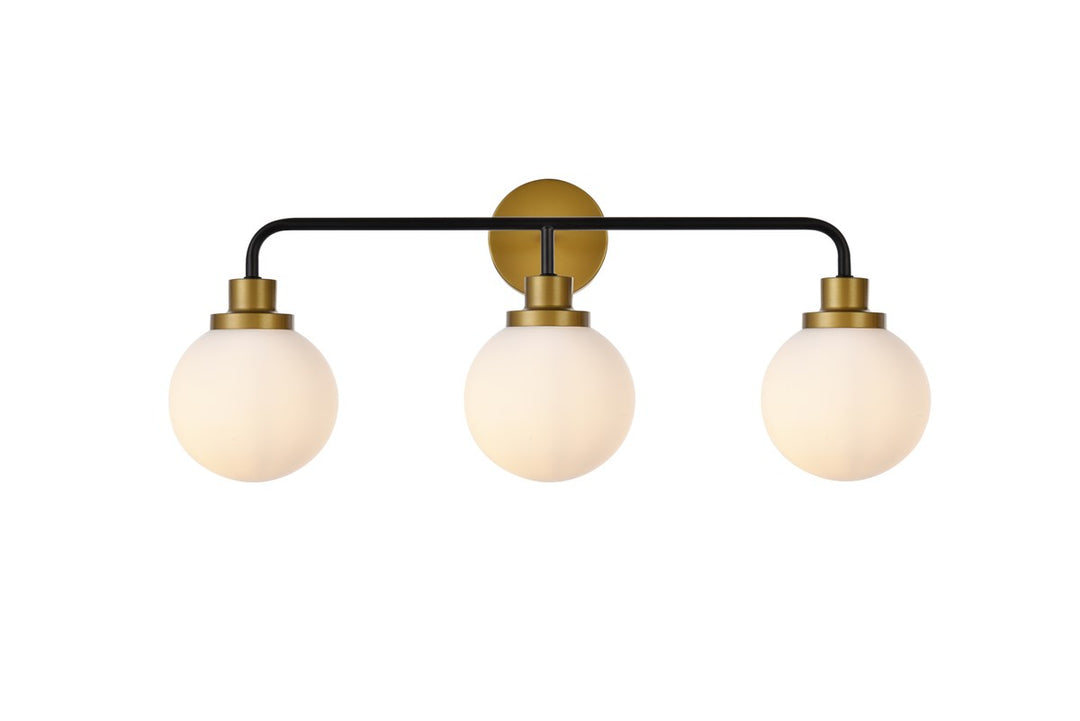 3 Lights Bath Sconce In Black With Brass With Frosted Shade by Living District