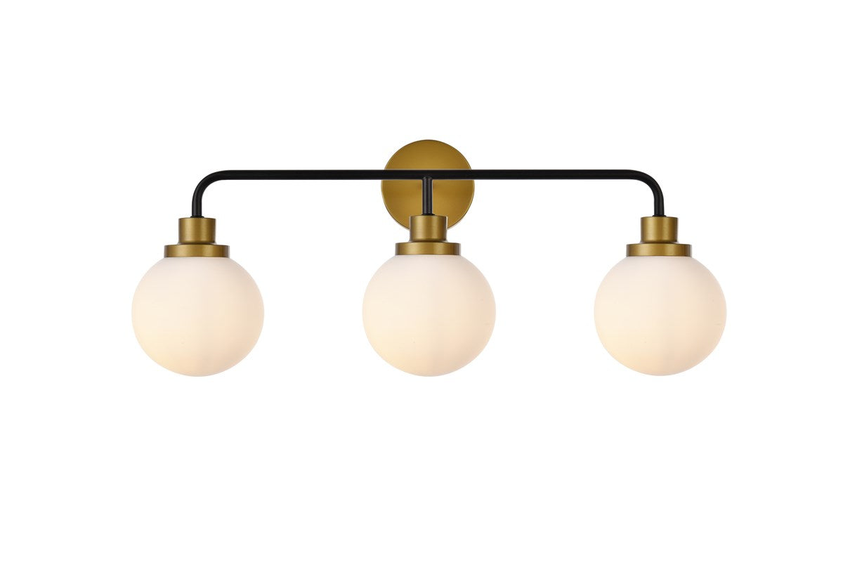 3 Lights Bath Sconce In Black With Brass With Frosted Shade by Living District