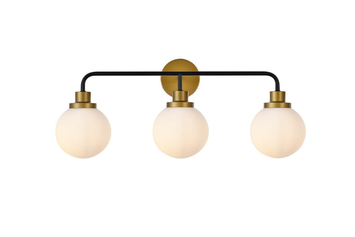 3 Lights Bath Sconce In Black With Brass With Frosted Shade by Living District