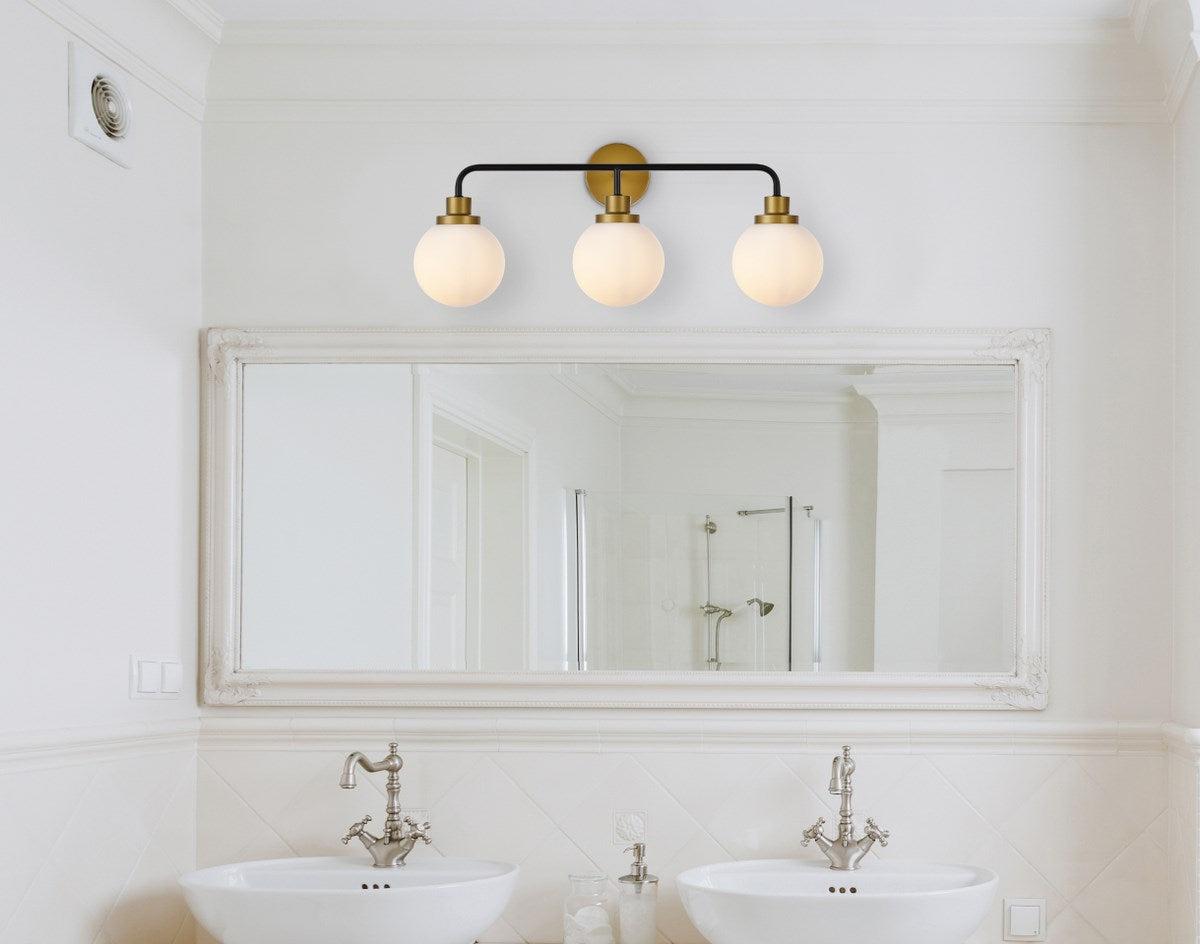 3 Lights Bath Sconce In Black With Brass With Frosted Shade