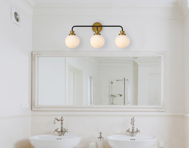 3 Lights Bath Sconce In Black With Brass With Frosted Shade