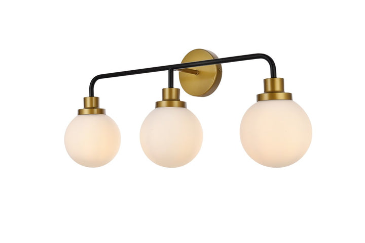3 Lights Bath Sconce In Black With Brass With Frosted Shade