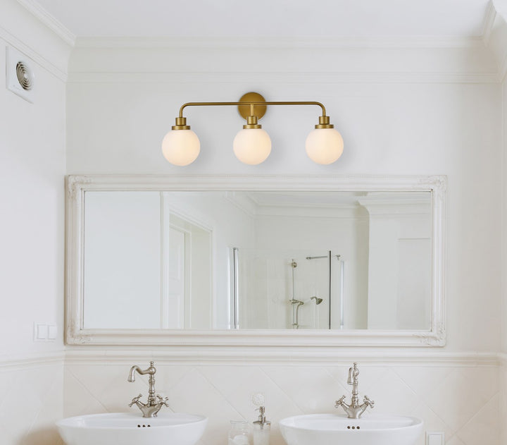 3 Lights Bath Sconce In Brass With Frosted Shade