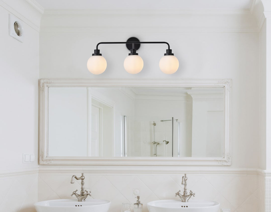 3 Lights Bath Sconce In Black With Frosted Shade