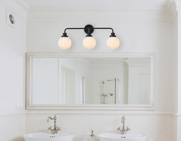3 Lights Bath Sconce In Black With Frosted Shade