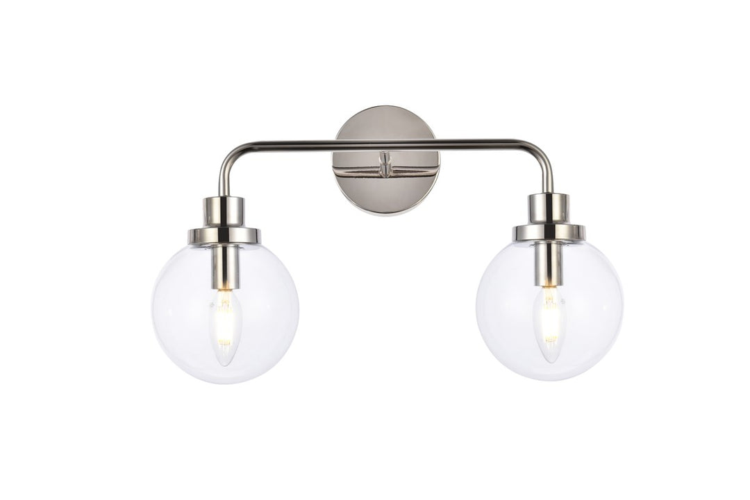 2 lights bath sconce in polished nickel with clear shade by Living District